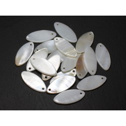 8pc - Beads Charms Pendants White Mother of Pearl Marquises Olives Navettes 26x12mm - 8741140023109 