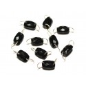 1pc - Connector Bead Stone and 925 Silver - Black Onyx Faceted Rectangle 12x8mm - 8741140019980 