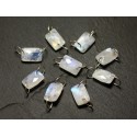 1pc - Stone and 925 Silver Connector Bead - Rainbow Moonstone Faceted Rectangle 12x8mm - 8741140019997 