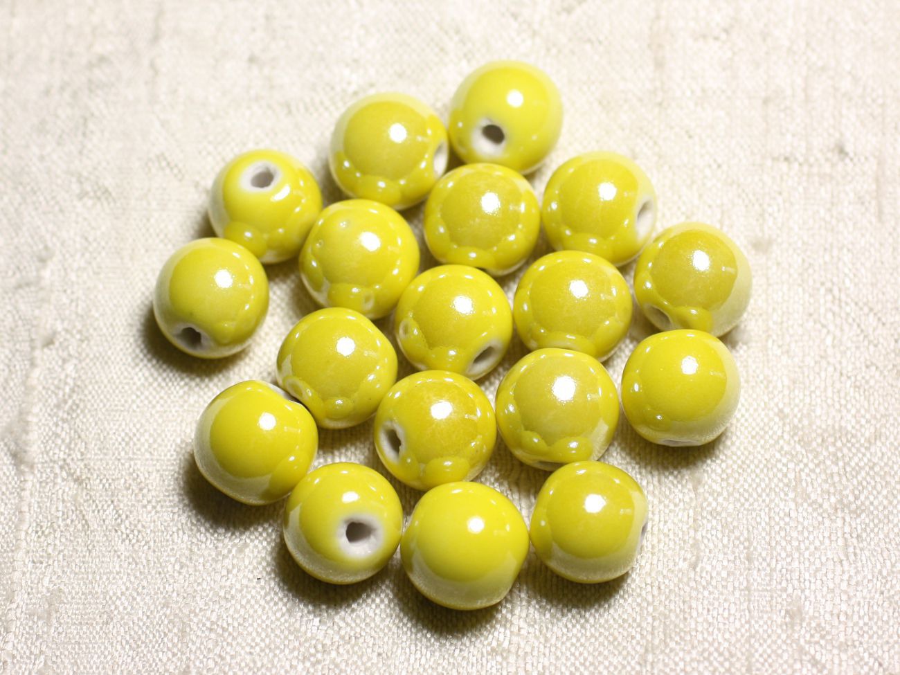 8741140 4pc Perles Céramique Porcelaine Boules 14mm Jaune Vert Citron irisé 
