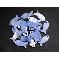 5pc - Perles Breloques Pendentifs Nacre - Poissons 23mm Bleu Pastel Lavande - 4558550039873 