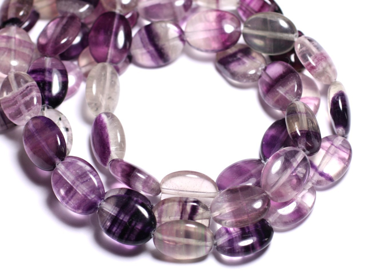2pc - Perles de Pierre - Fluorite Violette Ovales 16x12mm - 8741140005167 