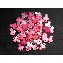 10pc - Perles Pendentifs Breloques Nacre Croix 12mm Rouge Rose Fuchsia - 8741140003446 