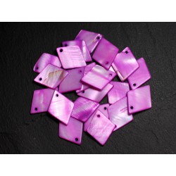 10pc - Perles Pendentifs Breloques Nacre Losanges 21mm Violet Rose Fuchsia - 8741140003538 
