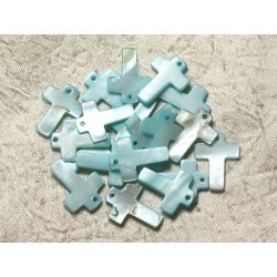 4pc - Perles Breloques Pendentifs Nacre Croix 22mm Bleu Turquoise 4558550004956 
