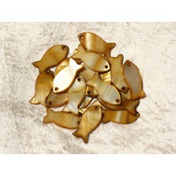 5pc - Perles Breloques Pendentifs Nacre Poissons 23mm Bronze doré 4558550000514 