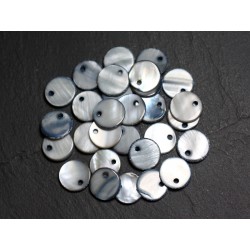 10pc - Perles Breloques Pendentifs Nacre Ronds Palets 11mm Gris Noir 4558550011244 