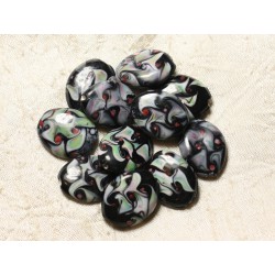 4pc - Perles en Verre Ovales 25x20mm Noir Blanc Vert Rouge 4558550005106 