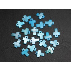 10pc - Perles Breloques Pendentifs Nacre Croix 12mm Bleu Turquoise 4558550002143