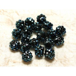 10pc - Perles Résine Shamballas 10x8mm Bleu Noir et Multicolore 4558550006653