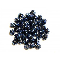 10pc - Perles Shamballas Résine 8x5mm Noir et Bleu 4558550007490