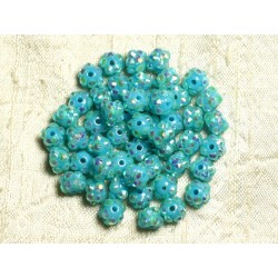 10pc - Perles Shamballas Résine 8x5mm Bleu Turquoise et Multicolore 4558550007759