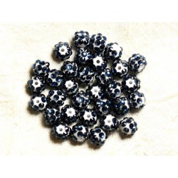 10pc - Perles Shamballas Résine 10x8mm Blanc et Bleu foncé 4558550008237