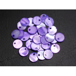 10pc - Perles Breloques Pendentifs Nacre Ronds Palets 11mm Violet 4558550014313