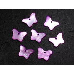 10pc - Perles Breloques Pendentifs Nacre Papillons 20mm Violet Rose 4558550015136