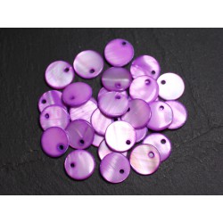 10pc - Perles Breloques Pendentifs Nacre Ronds Palets 11mm Violet Rose 4558550015310