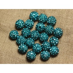 10pc - Perle Polymère et Strass Verre 8mm Bleu vert 4558550022837 
