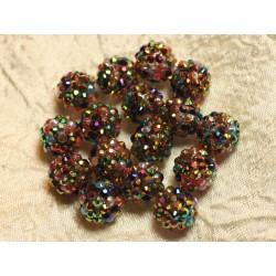 5pc - Perles Shamballas Résine 14x12mm Noir et Multicolore 4558550024398