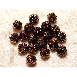 10pc - Perles Shamballas Résine 10x8mm Noir et Bronze et Rose 4558550029553