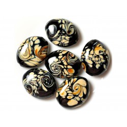 2pc - 25x20mm Oval Glass Beads Black and Yellow 4558550030696
