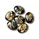 2pc - 25x20mm Oval Glass Beads Black and Yellow 4558550030696