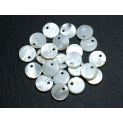 10pc - White Mother of Pearl Pendants Charms Round 10mm 4558550037138