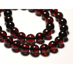 Fil 20cm 20pc env - Perles Ambre naturelle Boules 10mm Rouge bordeaux noir 
