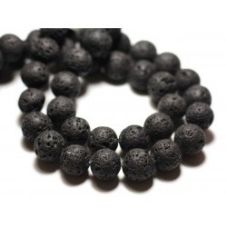 Thread 39cm approx 48pc - Stone Beads - Black lava 8mm balls 