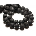 Thread 39cm 65pc approx - Stone Beads - Black lava 6mm balls 