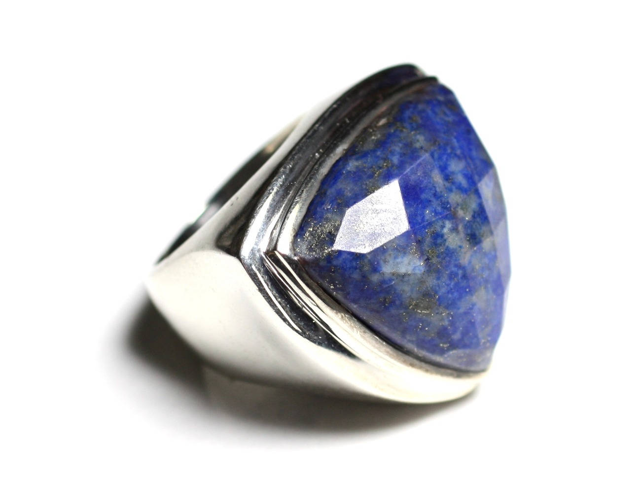 N347 - Anillo Plata 925 y Piedra - Lapislázuli Triángulo Facetado 21mm -  www.123perles.com
