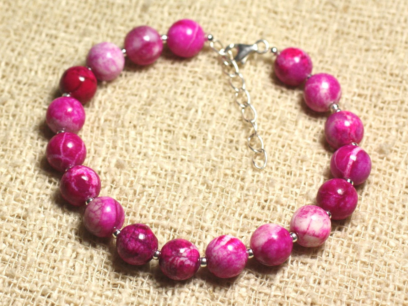 Pulsera Plata 925 Y Piedra Semipreciosa Jaspe Rosa Fucsia 8mm Www 123perles Com