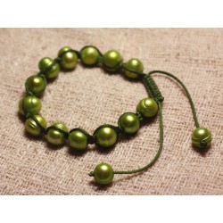 Bracelet Shamballa Perles de Culture Vertes 8-10mm