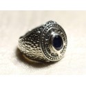Ethnic Ring Solid Silver 925 and Precious Stone - Sapphire 7mm 