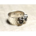 N227 - Hammered 925 sterling silver and stone ring - Smoky Quartz Rounds 5mm 