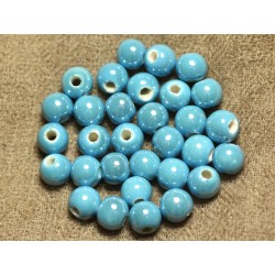 20pc - Perles Céramique Porcelaine Boules 6mm Bleu Turquoise irisé - 4558550088673 