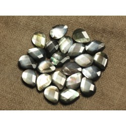 2pc - Perles Nacre Noire Gouttes Facettées 14x10mm   4558550020345
