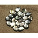 Fil 39cm 43pc environ - Perles Coquillage Nacre noire Gouttes Facettées 9x7mm blanc gris noir irisé