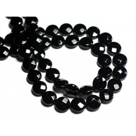 4pc - Perles de Pierre - Onyx Noir Palets Facettés 10mm   4558550015617