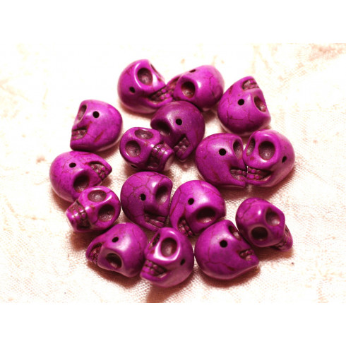 10pc - Perles Crânes Têtes de Mort Turquoise 14mm Violet Rose   4558550029997