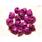 10pc - Perles Crânes Têtes de Mort Turquoise 14mm Violet Rose   4558550029997