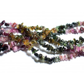 Fil 39cm 150pc environ - Perles Pierre - Tourmaline Multicolore Rocailles Chips 4-9mm noir vert rose orange