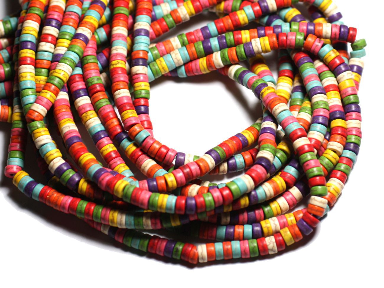 Fil 39cm 135pc env - Perles de Pierre Turquoise Synthèse Rondelles Heishi 6x3mm Multicolore 