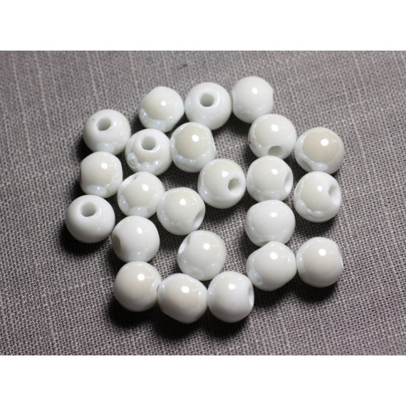 40pc - Perles Céramique Porcelaine Boules 14mm Blanc