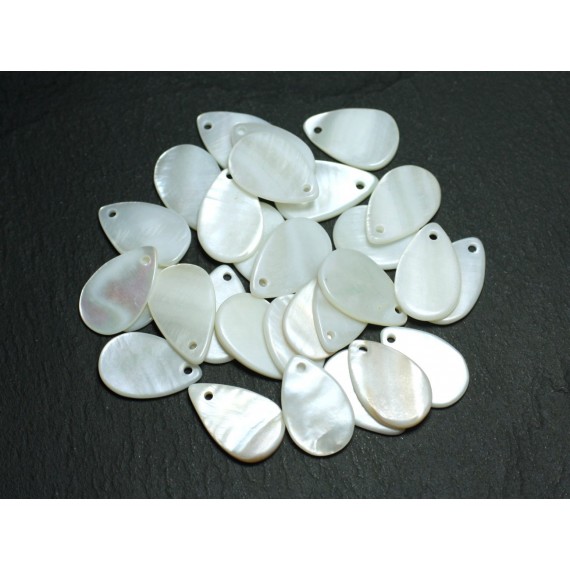 10pc - Breloques Pendentifs Nacre Blanche Gouttes 19mm   4558550016638