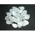 10pc - Perles Breloques Pendentifs Nacre naturelle Gouttes 14x10mm blanc irisé - 7427039737807
