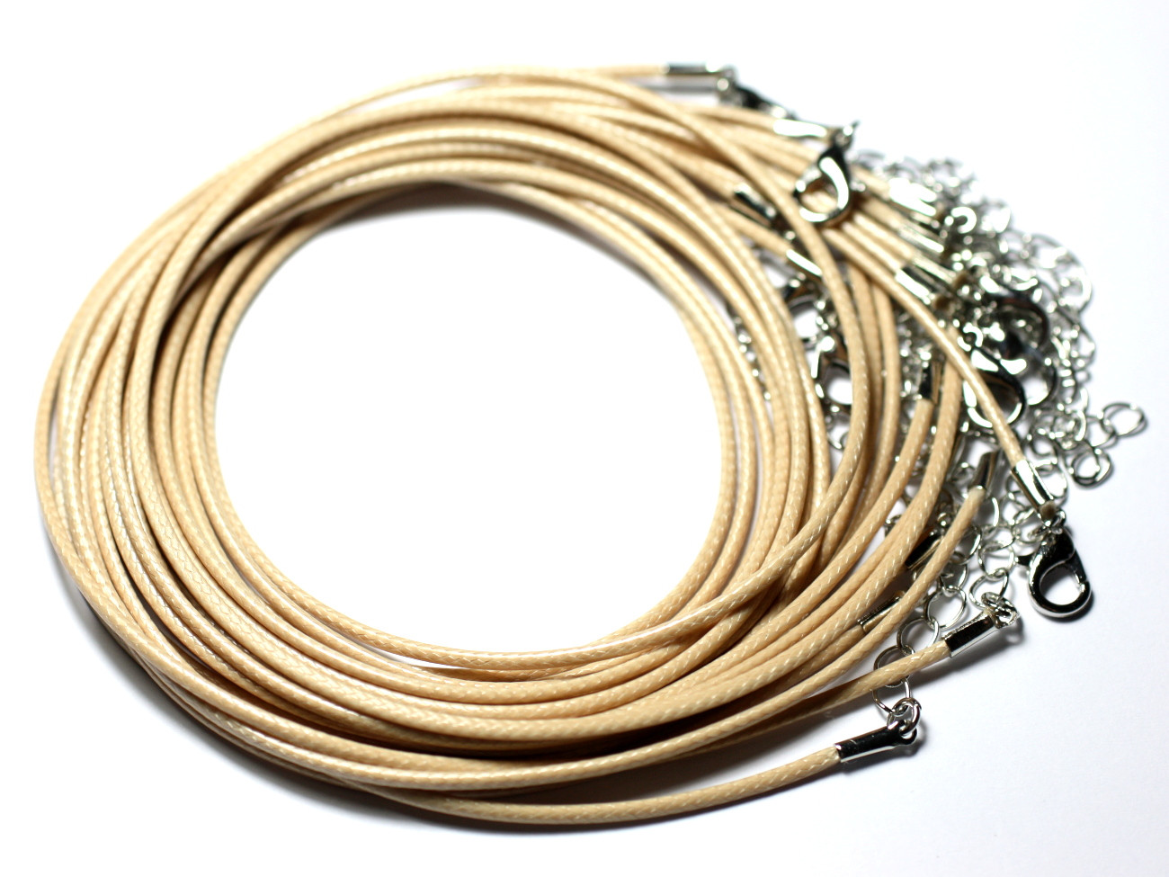 100pc - Colliers Tours de cou 45cm Coton Ciré 1.5mm Beige clair