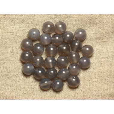 1 Fil 39cm Perles de Pierre - Agate Grise Boules 16mm