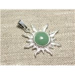 Pendentif Argent 925 et Pierre - Soleil 28mm - Aventurine verte rond 10mm 