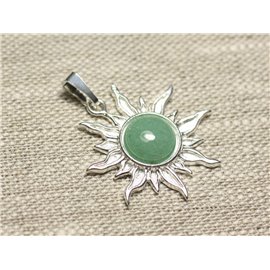 Pendentif Argent 925 et Pierre - Soleil 28mm - Aventurine verte rond 10mm  Pendentif Argent 925 et Pierre - Soleil 28mm - Aventurine verte rond 10mm