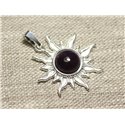 Pendentif Argent 925 et Pierre - Soleil 28mm - Améthyste rond 10mm 